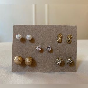 Assorted Gold Rhinestone Pearl Stud Earrings